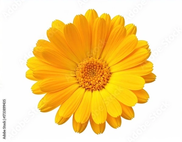 Fototapeta Bright Golden Calendula Flower Blossom with Delicate Petals in Sharp Focus Isolated on a Clean White Background for Floral Design and Botanical Beauty