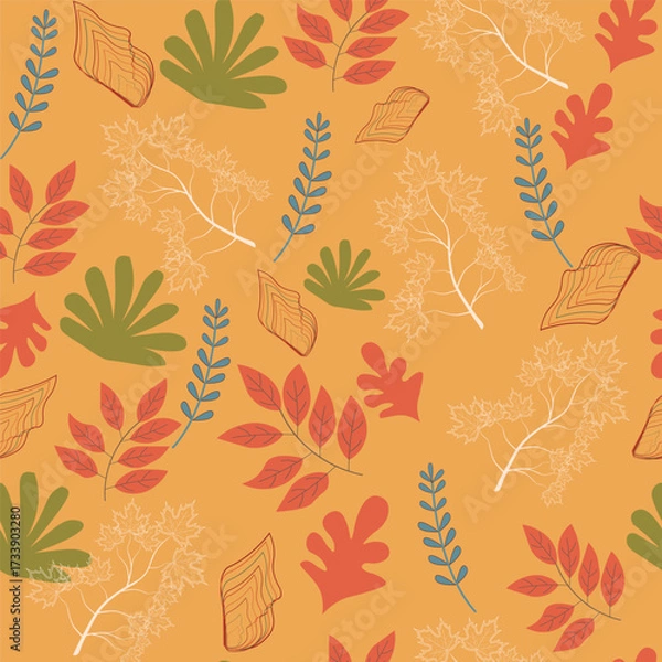 Fototapeta Print autumn_seamless_pattern_stylized_fall_foliage_with_vibrant_leaves_seasonal_themed_background