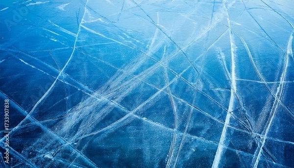 Fototapeta Unique Blue Ice Texture Featuring Skating Marks