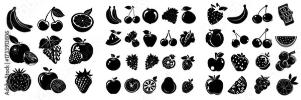 Fototapeta A 3d modern set of isolated gold game fruit icons for casino slot machines includes bananas, cherry, blueberry, apple, watermelon, raspberry, grapes, and orange, and is used for gambling, lotteries,