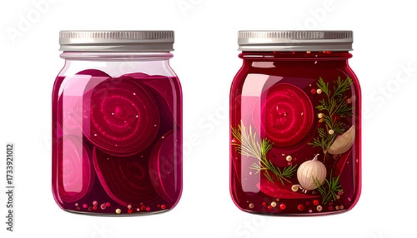 Fototapeta Two Unique Pickled Beet Jars for Culinary and Health Benefits, Isolated on Transparent Background.