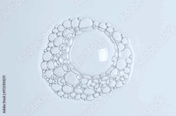 Fototapeta Sample of the foam of shower gel or soap suds or shaving foam. Macrophotography.