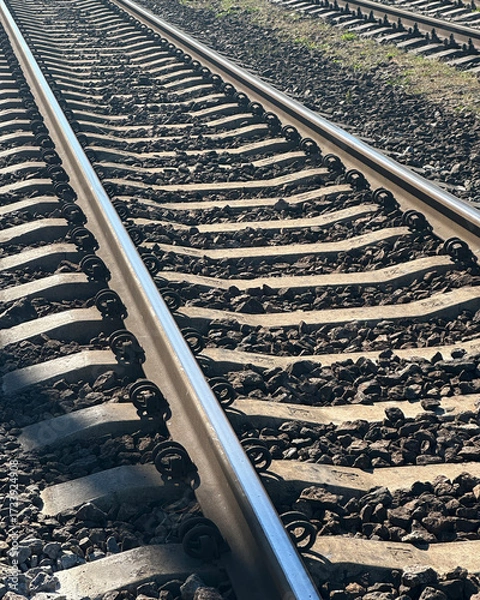 Fototapeta railway tracks for trains, railway lines