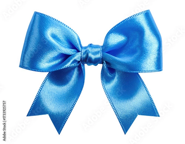 Fototapeta A vibrant, cerulean blue satin bow, centered and isolated against a dark background