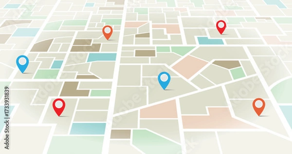 Fototapeta Prerspective city navigational steet maps with place pin