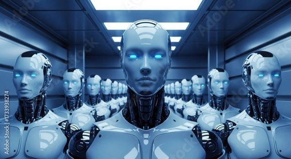 Fototapeta Futuristic robot army artificial intelligence concept advanced technology in a co