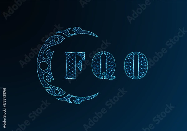 Fototapeta Low poly letter logo FQO design. FQO letter logo low poly vector design on blue color gradient background. FQO logo low poly design