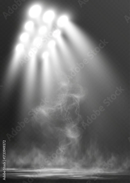Fototapeta Stage spotlight with smoke effect isolated on transparent background for show, theater, concert or presentation design.
