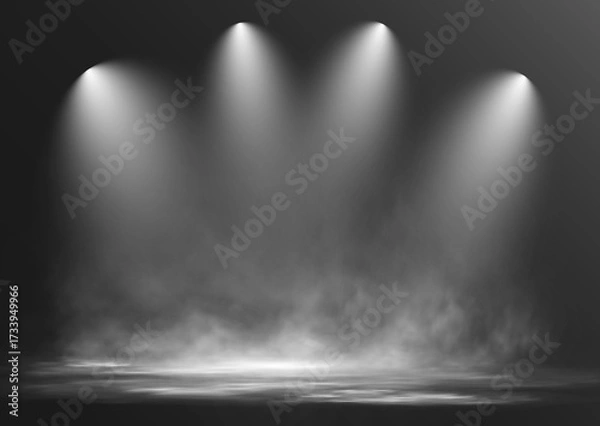 Fototapeta Stage spotlight with smoke effect isolated on transparent background for show, theater, concert or presentation design.
