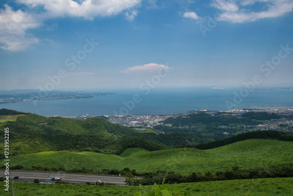 Fototapeta A view of the Beppu Bay from Jumonji Viewpoint.  Ooita, Japan　  
