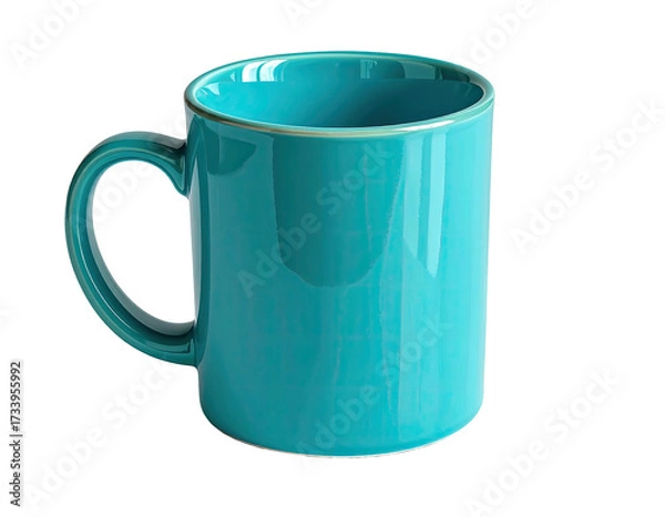 Fototapeta A teal ceramic mug with a handle against a black background