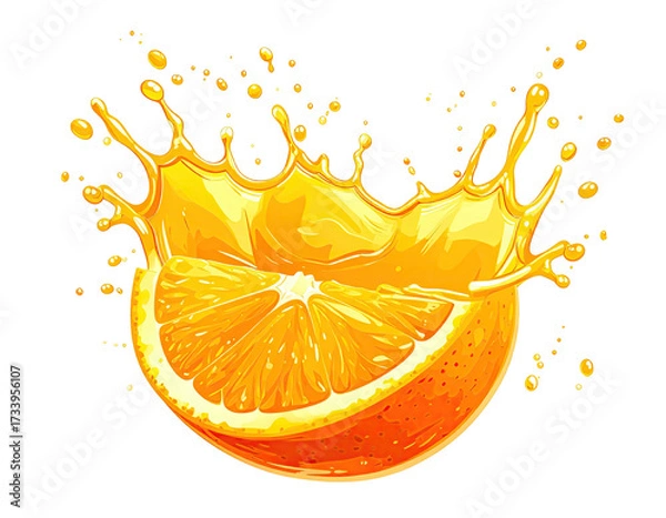 Fototapeta Vibrant image of a juicy orange slice erupting a splash against a black backdrop