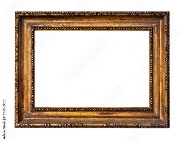 Fototapeta Ornate, rectangular, gilded frame with elaborate carving and white space