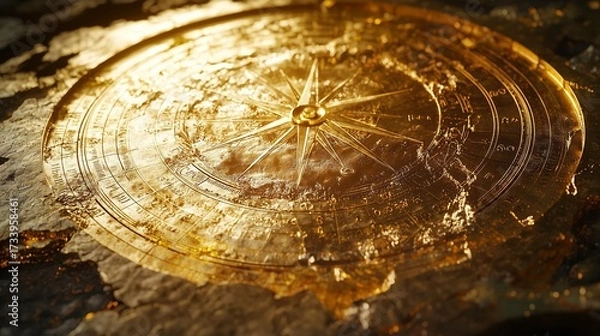 Fototapeta Golden compass, pointing towards growth and success.