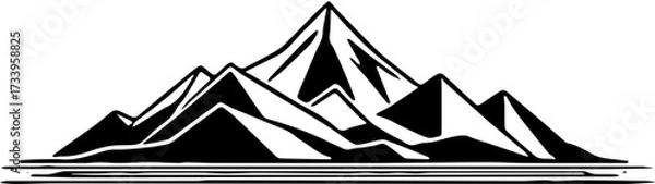 Fototapeta Minimalist geometric mountain range icon, clean lines, black and white, flat design, modern, abstract nature symbol