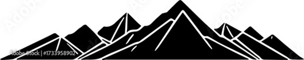Fototapeta Minimalist geometric mountain range icon, clean lines, black and white, flat design, modern, abstract nature symbol