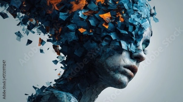 Fototapeta Abstract Portrait of a Woman with Fragmented Head