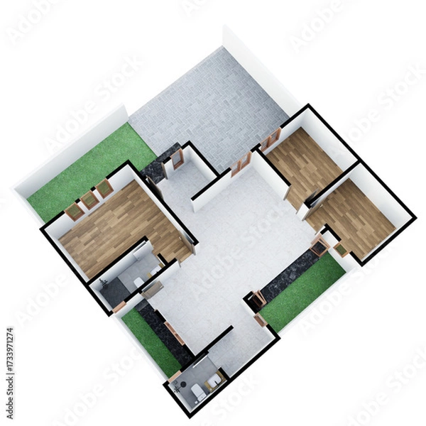 Fototapeta Empty 3D Floor plan of a home, 3D illustration. Top View.