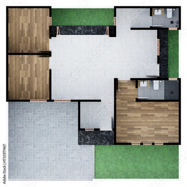 Fototapeta Empty 3D Floor plan of a home, 3D illustration. Top View.
