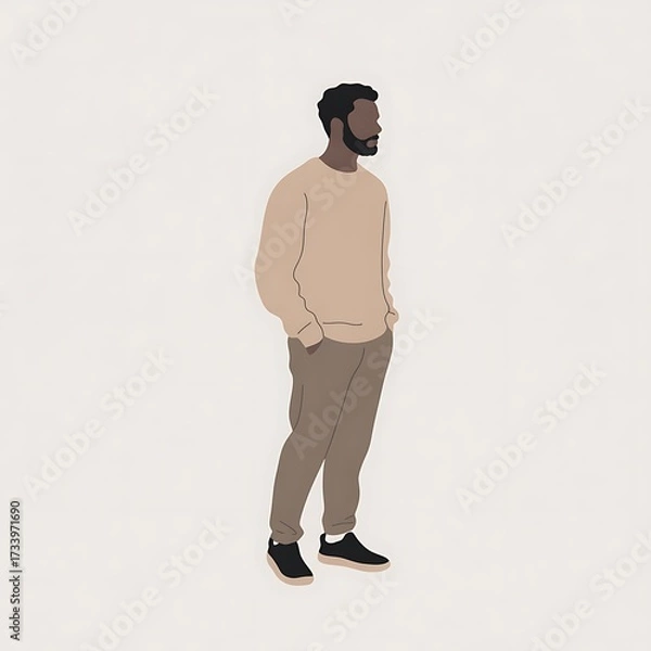 Fototapeta Minimalist Illustration of a Stylish Man Posing in Casual Wear against a Plain Background with Soft Colors and Modern Aesthetic