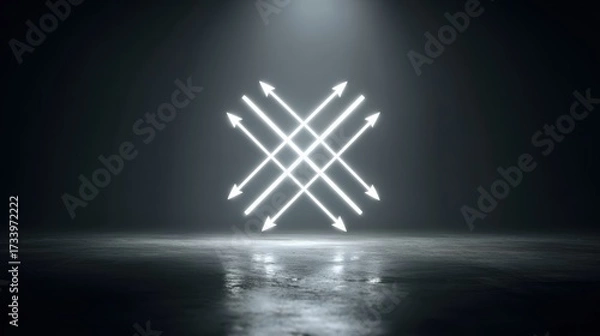 Fototapeta Abstract neon arrows in a dark, moody environment