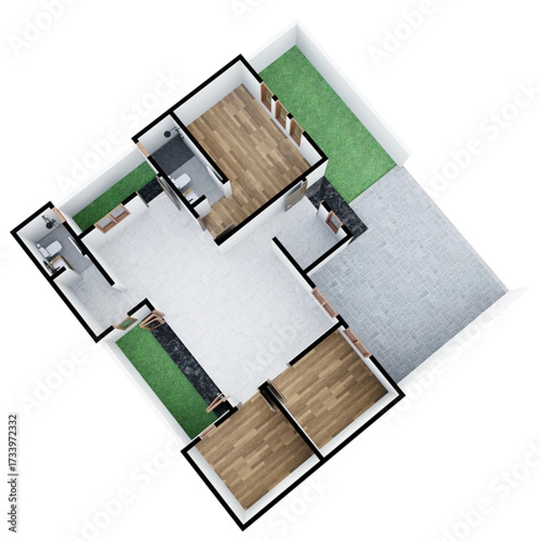 Fototapeta Empty 3D Floor plan of a home, 3D illustration. Top View.
