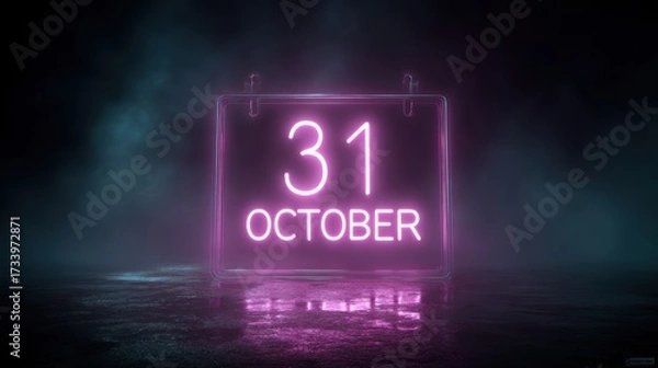 Fototapeta Neon sign displaying October 31st in a dark, atmospheric setting.