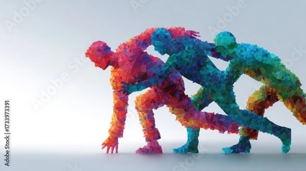 Fototapeta Abstract illustration of runners in a starting position, ready to race.