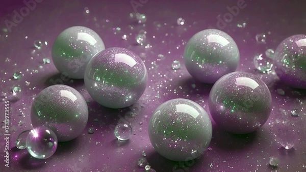 Fototapeta キラキラ赤紫オーブのような宝石球体の並ぶ背景テクスチャ