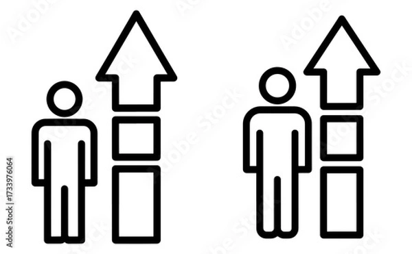 Fototapeta Vector art of two stick figures with arrows, representing growth, progress, and upward movement