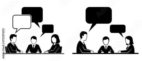Fototapeta Vector art of business people in a meeting with speech bubbles, symbolizing communication