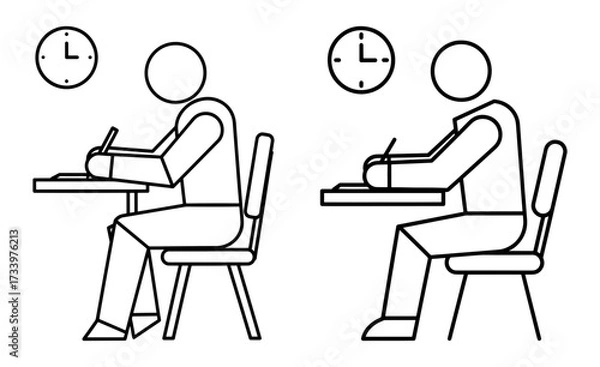 Fototapeta Illustration of students taking an exam in a classroom, showing the importance of time management