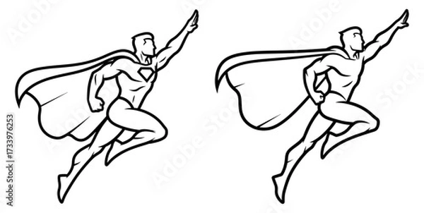 Fototapeta Vector art of superhero in flight strong and powerful character with cape and costume