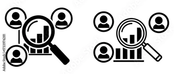 Fototapeta Vector art of analyzing customer data with magnifying glass, business intelligence concept