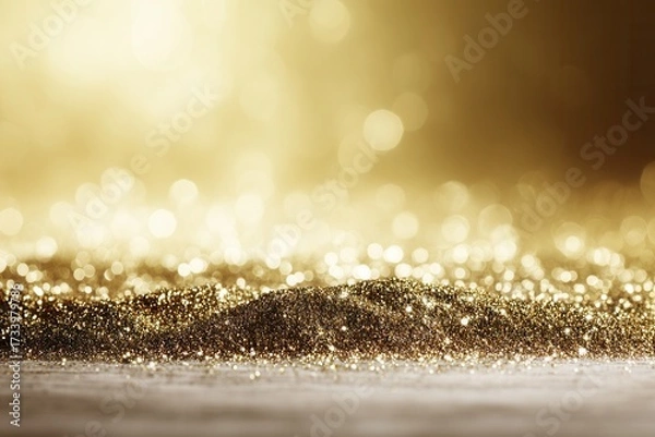 Fototapeta Glittering gold dust background with shimmering bokeh effect