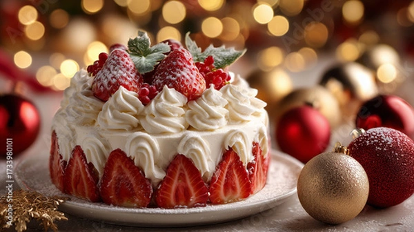 Obraz 彩る苺と生クリームのクリスマスケーキ