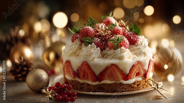 Obraz 彩る苺と生クリームのクリスマスケーキ