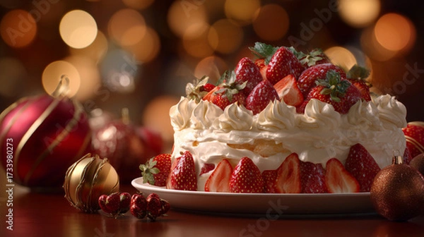 Obraz 彩る苺と生クリームのクリスマスケーキ