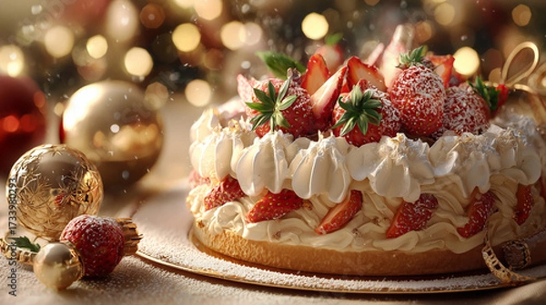 Obraz 彩る苺と生クリームのクリスマスケーキ