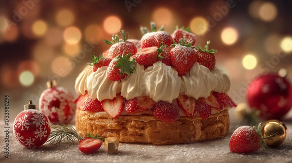 Obraz 彩る苺と生クリームのクリスマスケーキ