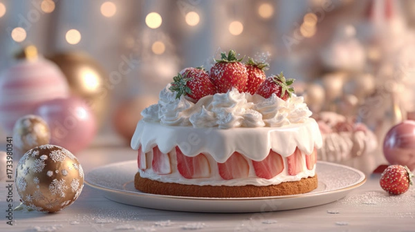 Obraz 彩る苺と生クリームのクリスマスケーキ