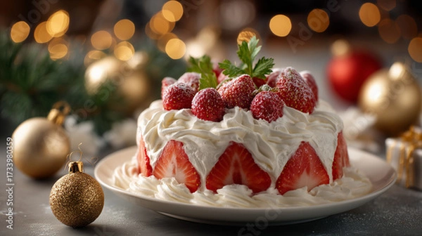 Obraz 彩る苺と生クリームのクリスマスケーキ