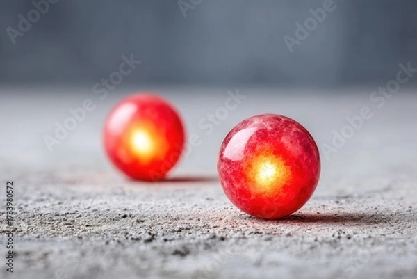 Fototapeta Glowing red marbles on textured surface