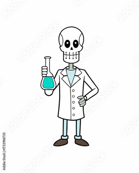 Obraz Skeleton Scientist With Beaker Illustration On White Background