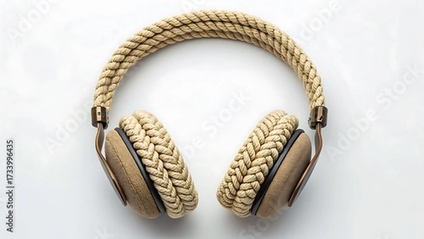 Fototapeta Creative headphones design with rope texture isolated on white background
