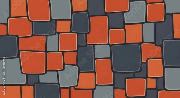 Fototapeta Decorative geometric mosaic with irregular shapes in orange, slate, and charcoal, suitable for posters and digital templates.