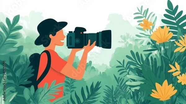 Fototapeta Photography enthusiast capturing moments in a scenic outdoor environment with a professional camera.