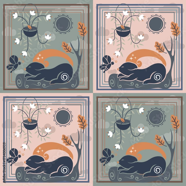 Fototapeta Squirrel fabric pattern flat design minimalist Earth tone
