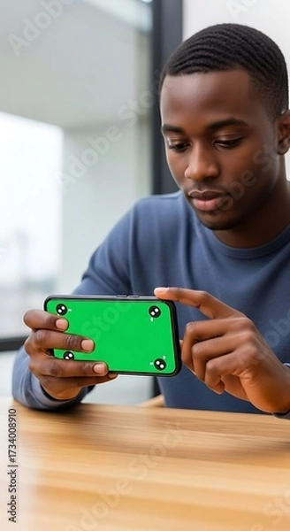 Fototapeta Man Playing Mobile Game.