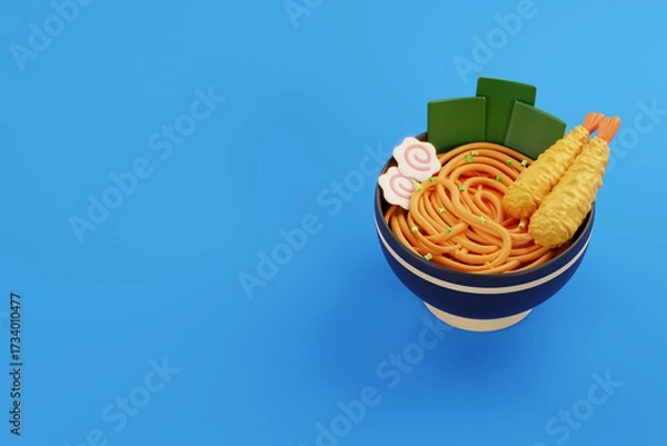Fototapeta Ramen with Pork Bone Based Soup, Japanese food style - 3D render
